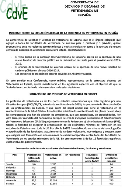 INFORME CONFERENCIA DE DECANOS SOBRE SITUACIÓN FACULTADES